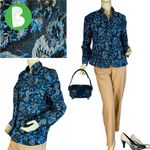JONI B BLUE FLORAL PRINT JACQUARD BUTTON FRONT BLAZER (S) Photo 1