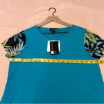 Antthony Teal Stretchy Liquid Knit Floral Leaf Print Mesh Sleeves Hem Tunic Blue Size M Photo 11