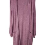 SO  Long Sleeve Open Front Long Cardigan Mauve Pink Hooded Side Slit Size Small Photo 0