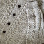 VTG British Wool Chunky Oversize Wool Cable Knit Cardigan Sweater Sz S Ivory White Photo 3
