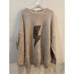 easel  Leopard  Stitched Lightning Bolt Sweater Pullover Oversized Distress‎ Photo 1
