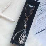 Pearl White Beaded Golden Tassel Necklace Photo 0