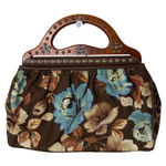 Isabella Fiore  Vintage-Look Brown Teal Floral Beaded Top Handle Bag Clutch Photo 0