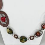 Chico's Chunky Red Green Mixed Media Statement Necklace Silver Tone β¨ Photo 3