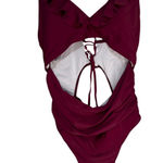 Womens Burgundy Lace Up Cutout Ruffle One Piece Swimsuit XL Red Photo 0