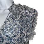 Miss Me  Floral Ruffle Cap‎ Sleeve Smocked Blouse Top Blue White Size Small Photo 3