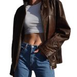 90s 2000s Y2K Grunge leather bomber Biker Racer motorcycle moto jacket coat retro streetwear Gothic Gold Size L Photo 0