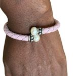 Honora Silver Pink Leather Cuff Bracelet White Freshwater Cultured Pearl 6” Photo 1