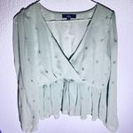Lulus Light Sage Green Embroidered Peplum Blouse – Size Small Photo 0