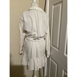 ZARA White Linen Blend Button Front Midi Shirt Dress Belt and Ruffle Hem Size S Photo 2
