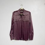 ZARA  Burgundy Satin Long Sleeve Button Down Shirt Sz S Photo 1