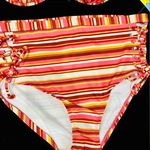 Island Rays NWT Ladies 1X Two Piece Bikini Set Striped Swimsuit Padded Top Pink Photo 6