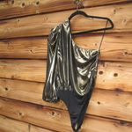 MISA Los Angeles Misa One Shoulder Body Suit Gold Lame Photo 4