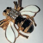 Gold Tone and Black Enamel Rhinestone Bee Brooch Photo 3