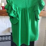 THML green ruffle sleeve linen blend top Photo 1