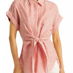 Ralph Lauren Lauren  XL Linen Red White Striped Short Sleeve Tie-Front Shirt‎ Photo 0