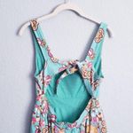 Anthropologie Judith March Teal Bold 70s Floral Print Linen Open Back Mini Dress Photo 7