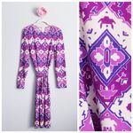 Vintage Goldworm Purple And White Geometric Longsleeve Merino Wool Dress Size 14 Photo 1