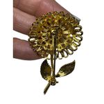 Vintage Gold Tone Flower Brooch Turquoise & Pink Rhinestone Floral Pin Photo 1