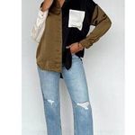 MIOU MUSE Mustard Black Cream Color Block Collared Light Button Up Blouse Size M Size M Photo 0