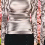 Maje NWOT  Take Square Neck Ruched Stripe Top Navy Pink Academia Fairy 1/US 4 Photo 0