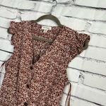 Monteau Y2K Burgundy Ditsy Floral Button Front Mini Dress Women’s Large Ruffle Photo 5