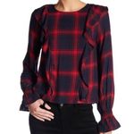 Kensie Kenzie Jeans Long Sleeve Ruffle Plaid Blouse - M Photo 0