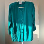 Adrianna Papell Vintage Talbots Teal Button-Down Shirt & Skirt Matching Set 100% Silk-8 Photo 3