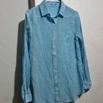 J. McLaughlin Blue white pinstripes  cotton button down shirt size small S : WO7: Photo 0