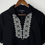 Banana Republic  Linen Blend Embroidered Top Black White Medium Short Sleeve Boho Photo 3