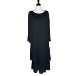 Adrienne Vittadini  Black Tiered Midi Dress Pleated Bell Sleeves‎ Size 10 Ribbed Photo 2