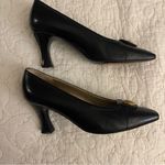 St. John Black Italian Leather Pumps Gold-Tone Button Emblem Size 6.5 $395 Photo 7