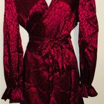 SheIn Woman’s Wrap Burgundy Red Satin Leopard animals print long sleeve Dress ~ NWTS Photo 4