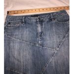 Noir Denim Mini Skirt Size 8 Patchwork Raw Hem Blue Front Pockets Boho Festival Photo 3