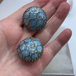 Vintage blue confetti round button earrings. Blue Photo 1