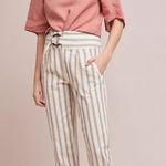 Anthropologie ‎ Beige and White Striped Linen Blend Pants Size 4 EUC Photo 0