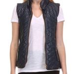 FATE. navy faux leather quilted zippered vest with pockets size L Photo 2