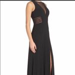 Women size small long black dress with small train bust and waist mesh detail Photo 4