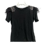 Boston Proper  Feather Studded Tee Size XS Black Jeweled Photo 0