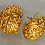 VTG Gold Tone Ornate Textured Etruscan Style Chunky Huggie Earrings Post Back Photo 0