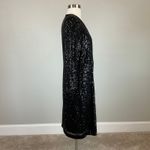 DKNY Sequined Long Sleeve V-Neck Tuxedo Sheath Cocktail Dress Black Size 8 Photo 2