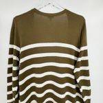 Talbots sweater 1X long line open duster cardigan rib knit olive green stripe Photo 4