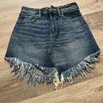 Free People Bailey Denim Asymmetrical Fringe Hem Skirt Size 24 (26” Waist) Photo 0