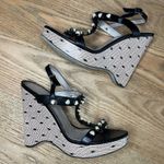 Jason Wu  Leather Polka Dot T Strap Slingback Platform Wedge Black Size 7 Photo 7