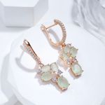Exquisite light sage green cubic zirconia rose gold dangle earrings NIB Photo 2