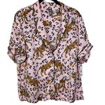 Anthropologie NEW Silky Pajama Top L Pink Animal Print Photo 1