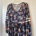 Orange Creek  Dusty Blue Floral Long Sleeve Knee Length Modest Dress Photo 1