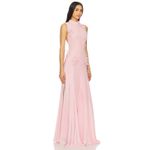 La Fuori 3D Floral Applique Ostrich Feather Pink Silk Backless Dress NWT $780 S Photo 7