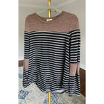 12PM by Mon Ami Sweater Striped Long Patch Sleeve Color Block Preppy Academia L Photo 2