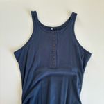 Boutique Women’s Navy Blue Ribbed Ruched Self Tie Sides Tank Dress Size Medium Photo 1